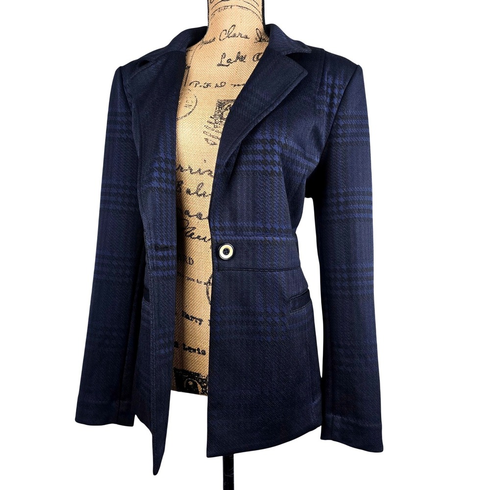 Cabi Regency Women's Blazer Navy Blue Black Plaid Single Button Career Jacket L - Picture 1 of 16